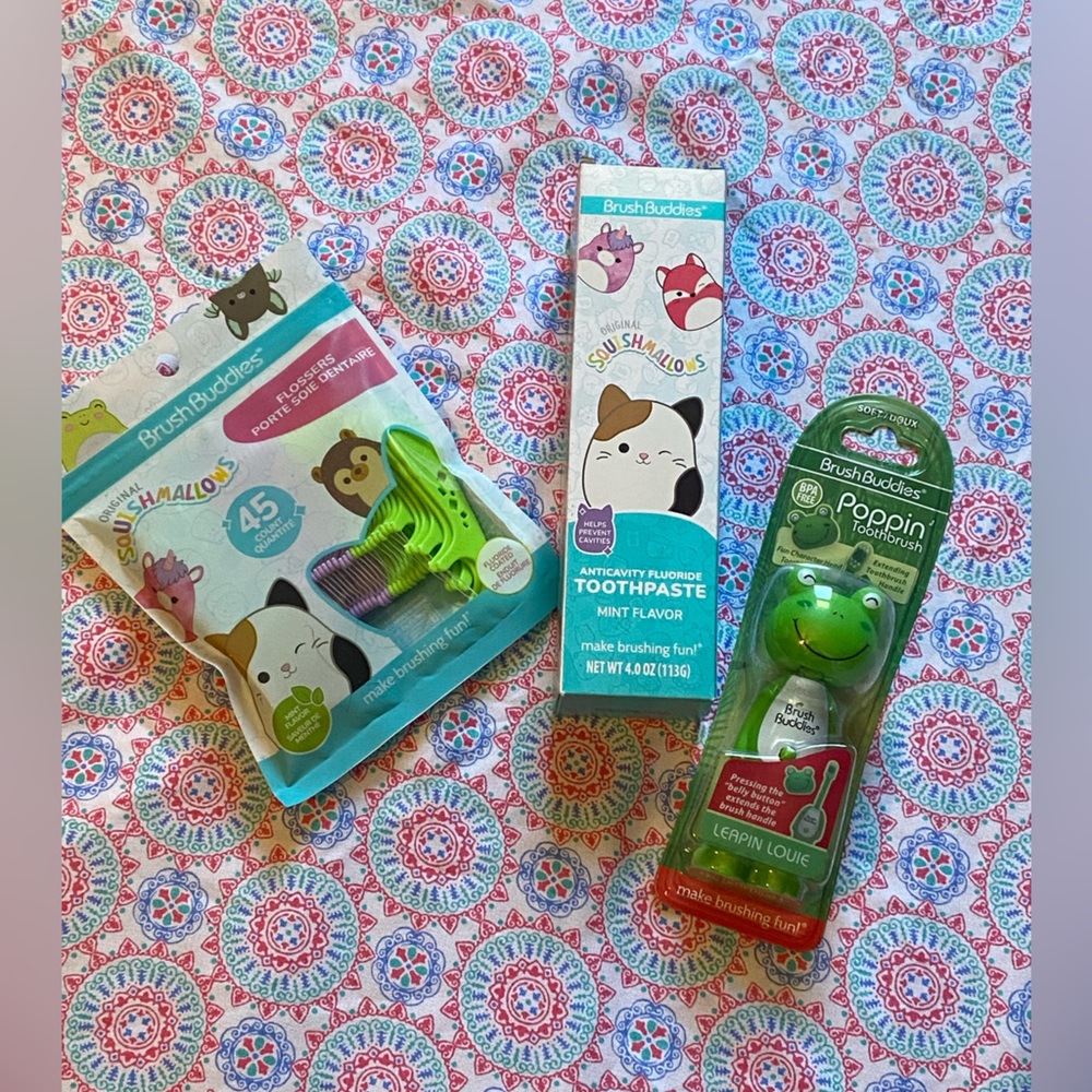 Brush buddies frog extending toothbrush squishmallow teeth flossers & toothpaste